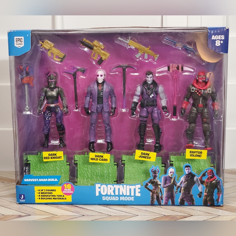 New Fortnite Squad Mode "Dark Legends" Action Figure 4-Pack W/ Raptor Glow